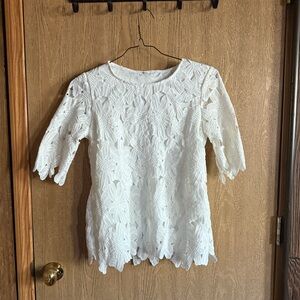 Lace Floral White Quarter Sleeve Blouse 3/4 Sleeves size L